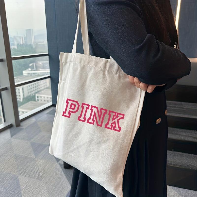 Pink Graphic Canvas Tote Bag Reusable Grocery Shopping Bag Women's