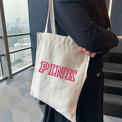 Pink Graphic Canvas Tote Bag Reusable Grocery Shopping Bag Women's