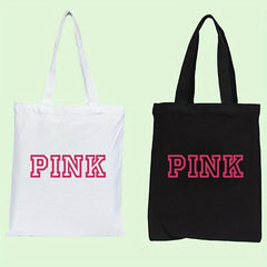 Pink Graphic Canvas Tote Bag Reusable Grocery Shopping Bag Women's