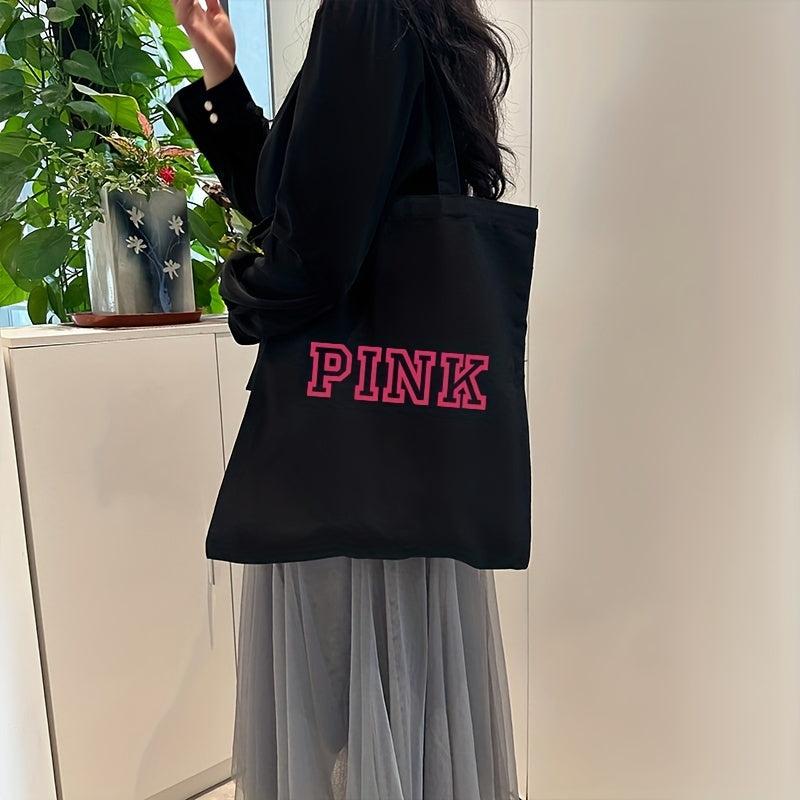 Pink Graphic Canvas Tote Bag Reusable Grocery Shopping Bag Women's