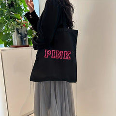 Pink Graphic Canvas Tote Bag Reusable Grocery Shopping Bag Women's