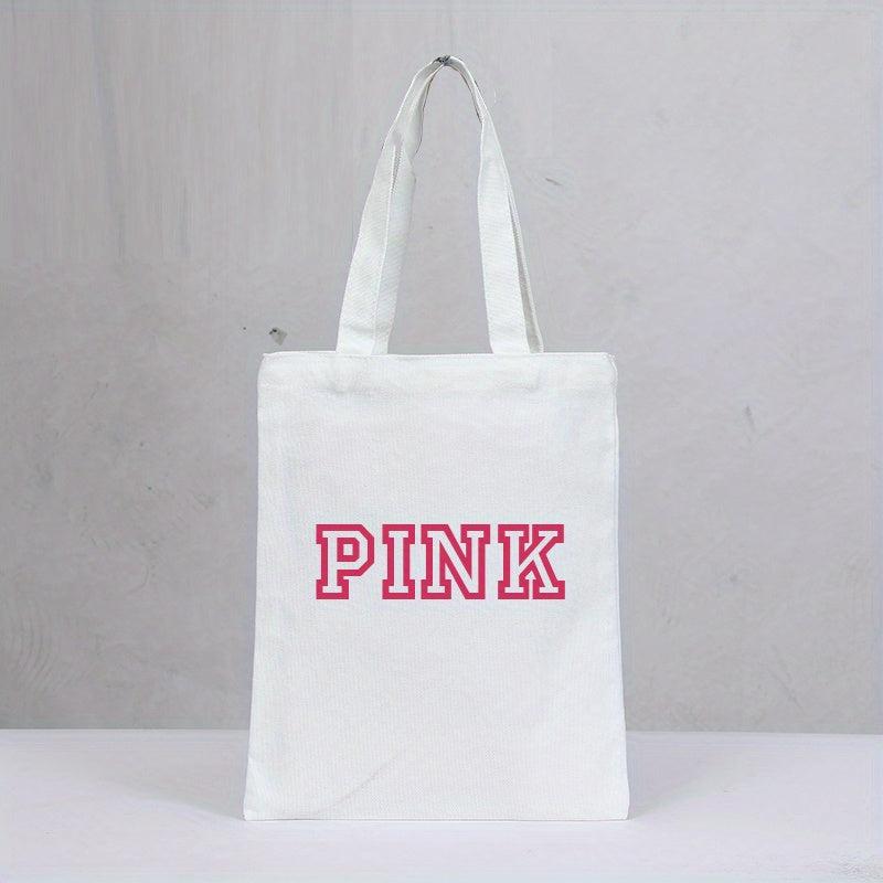 Pink Graphic Canvas Tote Bag Reusable Grocery Shopping Bag Women's