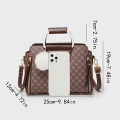 Vintage Geometric Tote Bag Retro PU Crossbody Bag Women's Classic Handbag