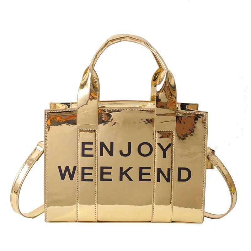 Letter Print Tote Bag PU Leather Crossbody Handbag