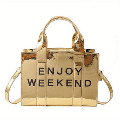 Letter Print Tote Bag PU Leather Crossbody Handbag