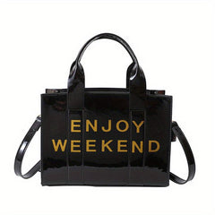 Letter Print Tote Bag PU Leather Crossbody Handbag