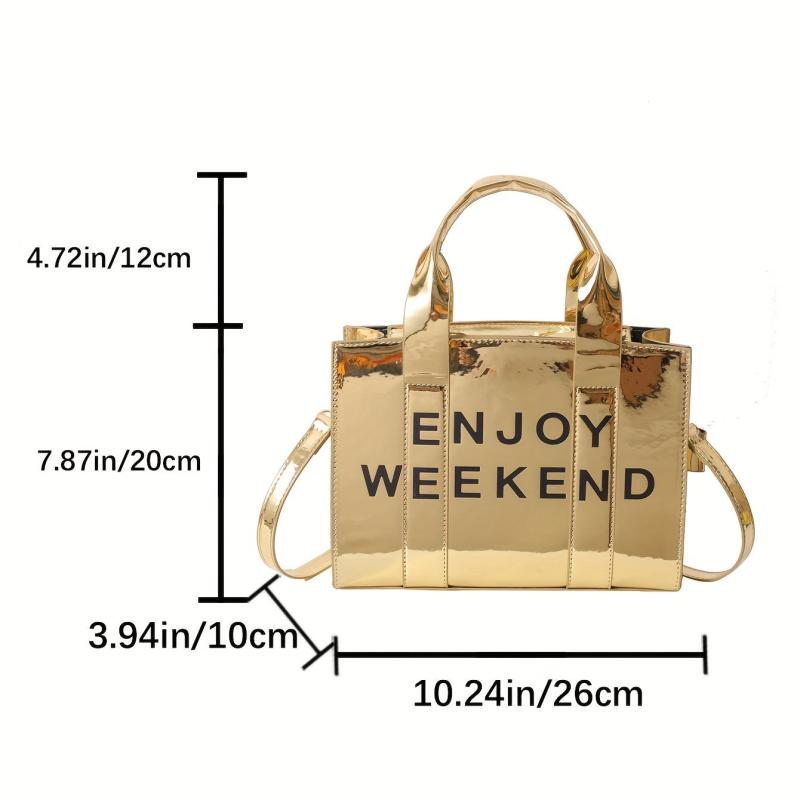 Letter Print Tote Bag PU Leather Crossbody Handbag