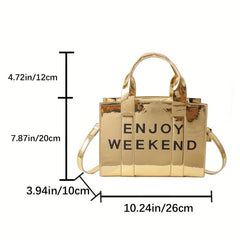 Letter Print Tote Bag PU Leather Crossbody Handbag
