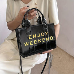 Letter Print Tote Bag PU Leather Crossbody Handbag