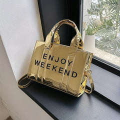 Letter Print Tote Bag PU Leather Crossbody Handbag