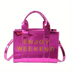 Letter Print Tote Bag PU Leather Crossbody Handbag