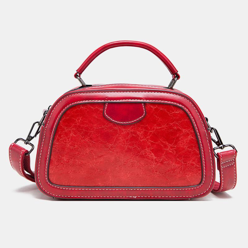 Retro Double Zipper Satchel Top Handle Bag Classic Solid Shoulder Bag