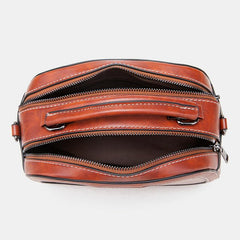 Retro Double Zipper Satchel Top Handle Bag Classic Solid Shoulder Bag