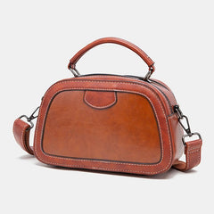 Retro Double Zipper Satchel Top Handle Bag Classic Solid Shoulder Bag