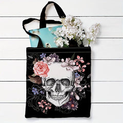 Vintage Skull & Flowers Canvas Bag Lightweight Shoulder Handbag