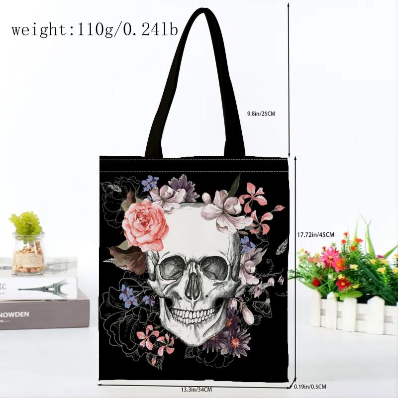 Vintage Skull & Flowers Canvas Bag Lightweight Shoulder Handbag