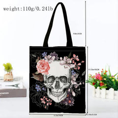 Vintage Skull & Flowers Canvas Bag Lightweight Shoulder Handbag