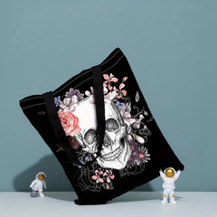 Vintage Skull & Flowers Canvas Bag Lightweight Shoulder Handbag
