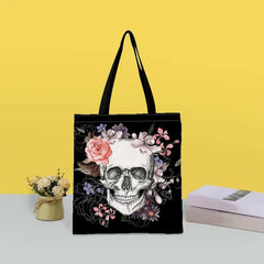 Vintage Skull & Flowers Canvas Bag Lightweight Shoulder Handbag