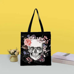 Vintage Skull & Flowers Canvas Bag Lightweight Shoulder Handbag