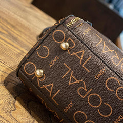 Geometric Print Shoulder Bag with Twist Lock Purse