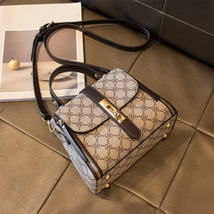 Geometric Print Shoulder Bag with Twist Lock Purse