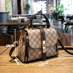 Geometric Print Shoulder Bag with Twist Lock Purse