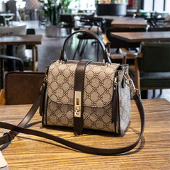 Geometric Print Shoulder Bag with Twist Lock Purse