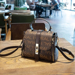 Geometric Print Shoulder Bag with Twist Lock Purse