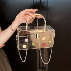 Metal Chain Crossbody Handbag Transparent Box Purse Shoulder Bag