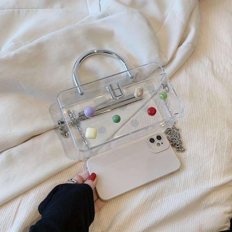 Metal Chain Crossbody Handbag Transparent Box Purse Shoulder Bag