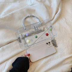 Metal Chain Crossbody Handbag Transparent Box Purse Shoulder Bag