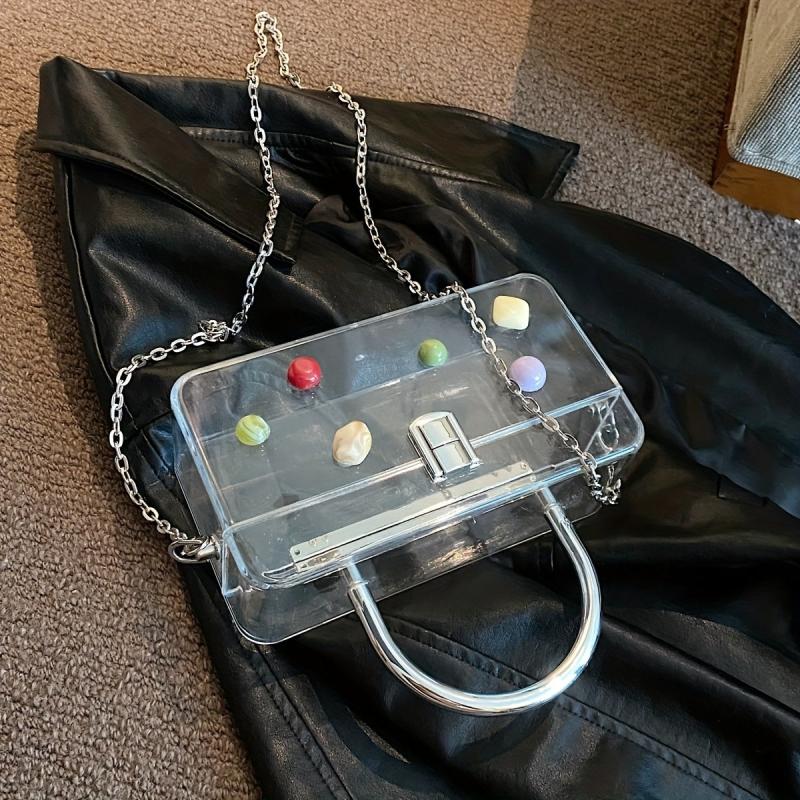 Metal Chain Crossbody Handbag Transparent Box Purse Shoulder Bag