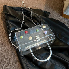 Metal Chain Crossbody Handbag Transparent Box Purse Shoulder Bag