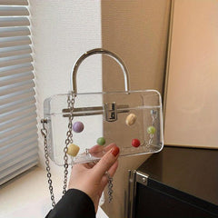 Metal Chain Crossbody Handbag Transparent Box Purse Shoulder Bag