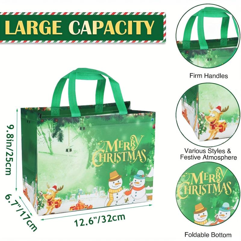 4 Pcs Christmas Tote Bags Reusable Non Woven Shopping Bags