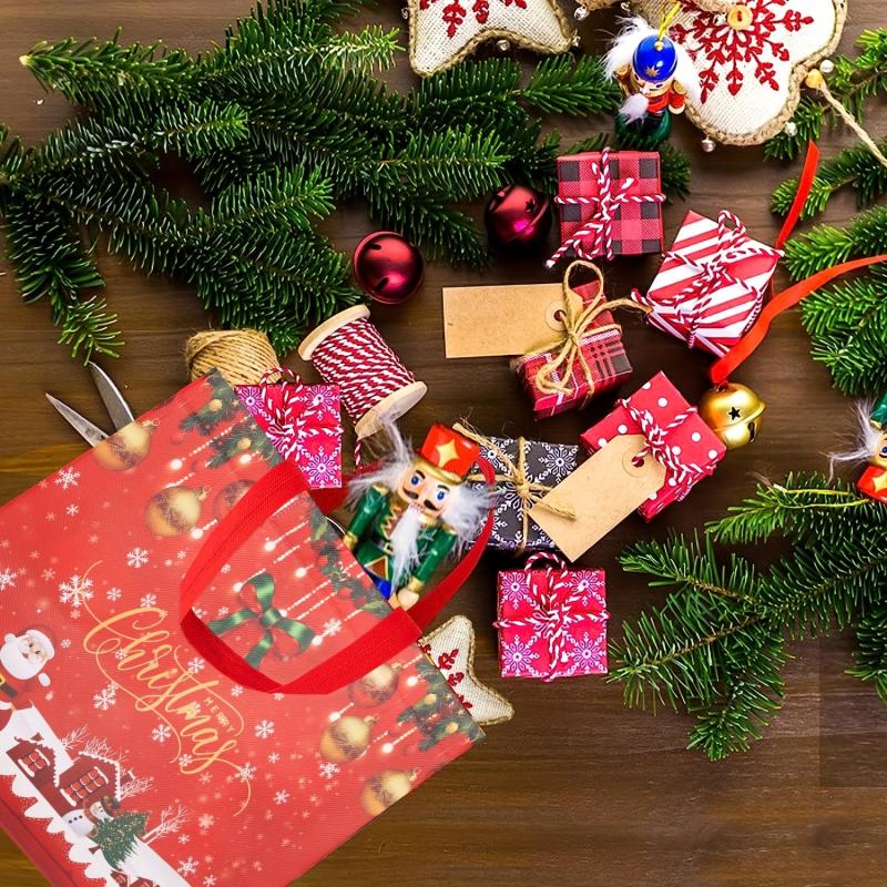 4 Pcs Christmas Tote Bags Reusable Non Woven Shopping Bags