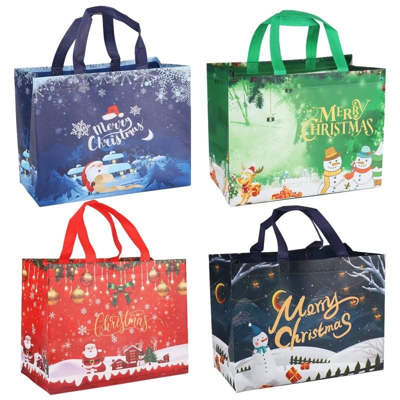 4 Pcs Christmas Tote Bags Reusable Non Woven Shopping Bags