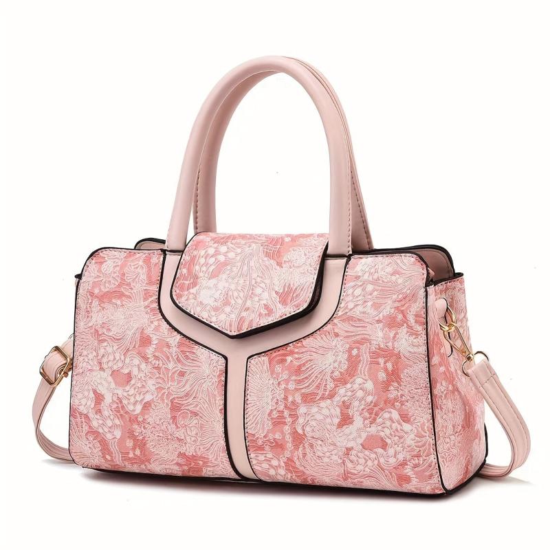 Vintage Line Flower Pattern Handbag Satchel Bag Large Capacity