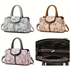 Vintage Line Flower Pattern Handbag Satchel Bag Large Capacity