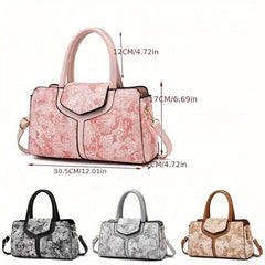 Vintage Line Flower Pattern Handbag Satchel Bag Large Capacity