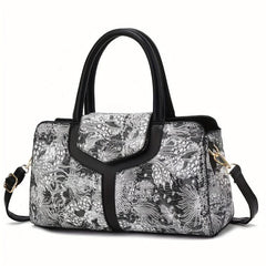 Vintage Line Flower Pattern Handbag Satchel Bag Large Capacity