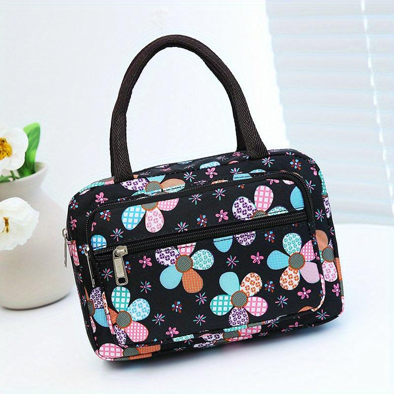 Vintage Flower Pattern Square Satchel Bag Zipper Handbag