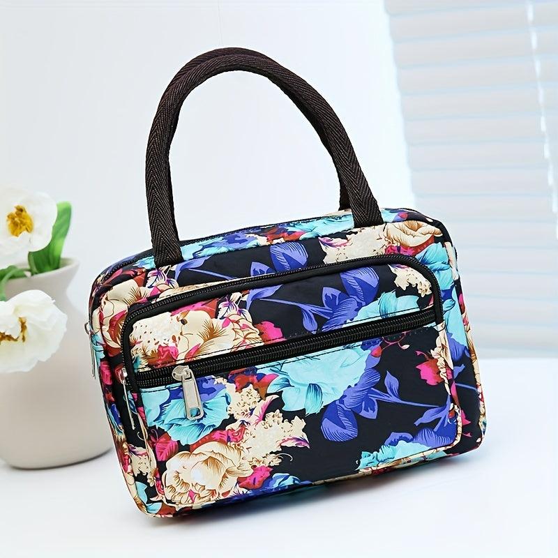 Vintage Flower Pattern Square Satchel Bag Zipper Handbag