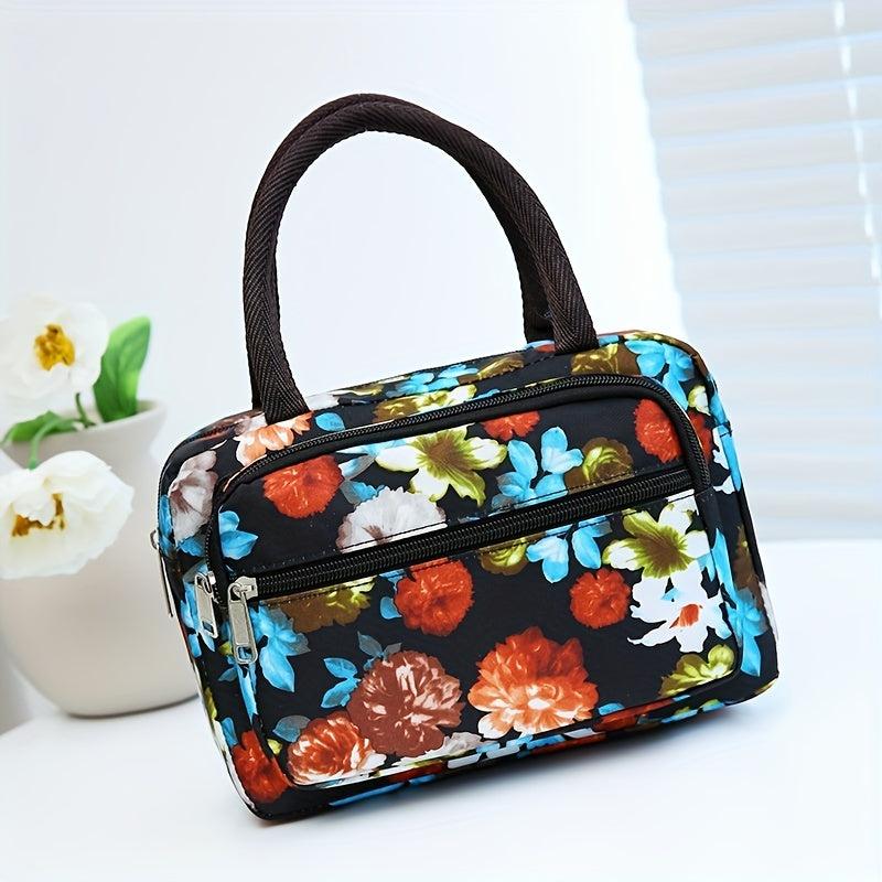 Vintage Flower Pattern Square Satchel Bag Zipper Handbag