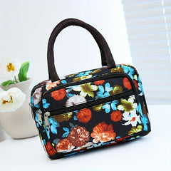 Vintage Flower Pattern Square Satchel Bag Zipper Handbag