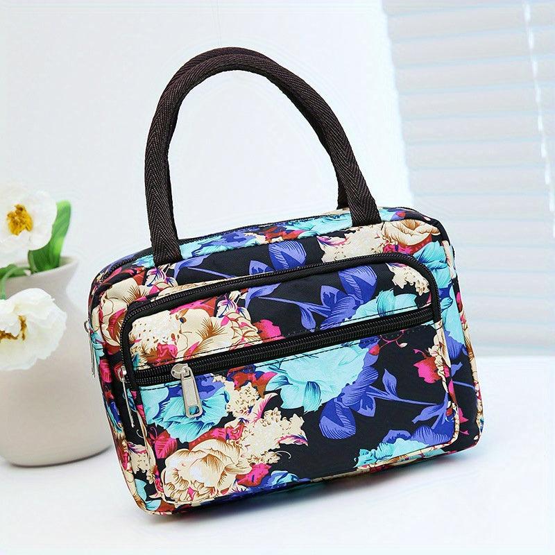 Vintage Flower Pattern Square Satchel Bag Zipper Handbag