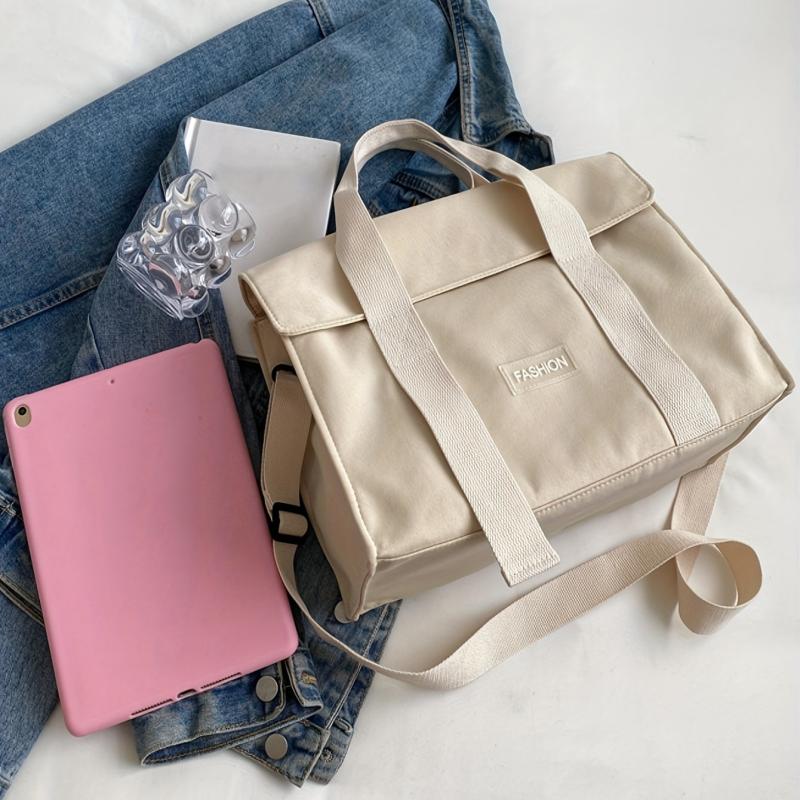 Large Capacity Shoulder Bag Solid Preppy School Books Storage Crossbody Bag