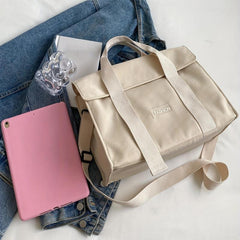 Large Capacity Shoulder Bag Solid Preppy School Books Storage Crossbody Bag
