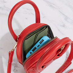 Textured Leather Crossbody Round Bag